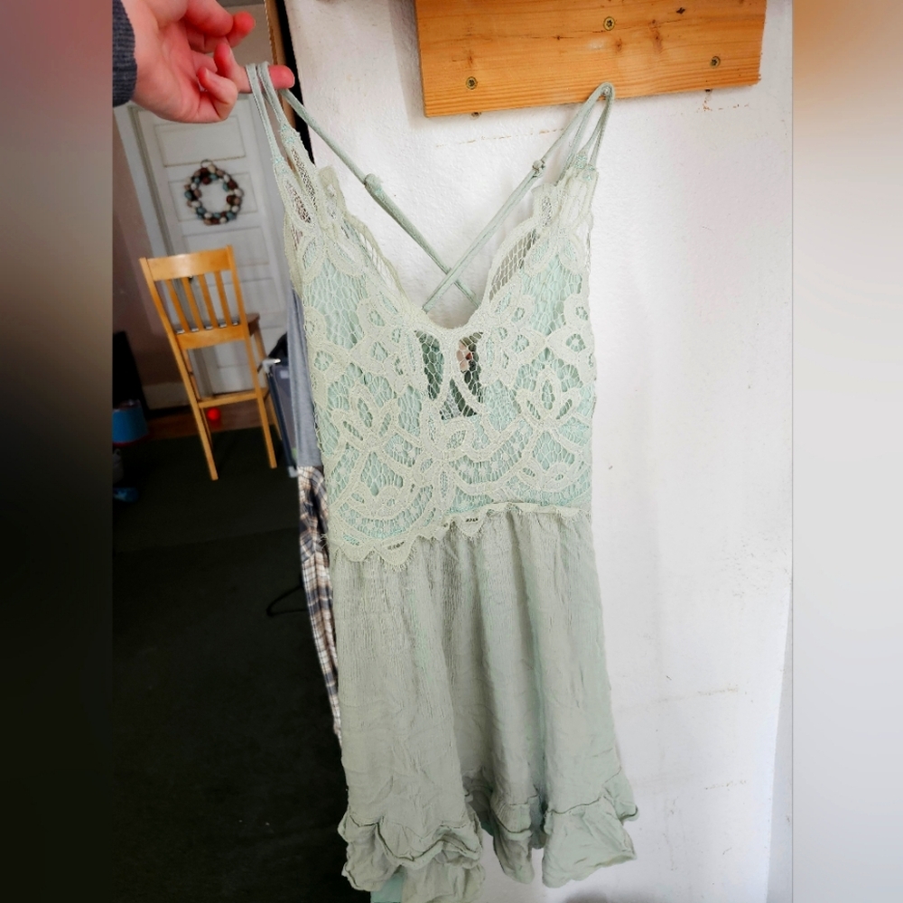 Lace Trim Sage Green Dress